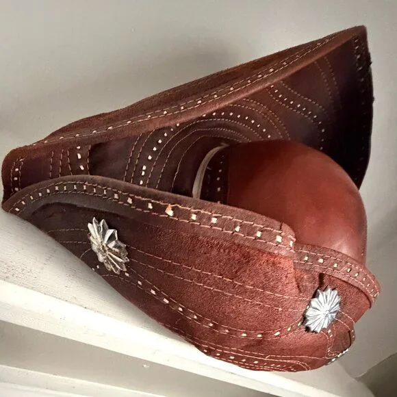 Vintage Tricorn Mexican Charro Silver Concho Western Hat Distressed Unisex - Picture 8 of 10